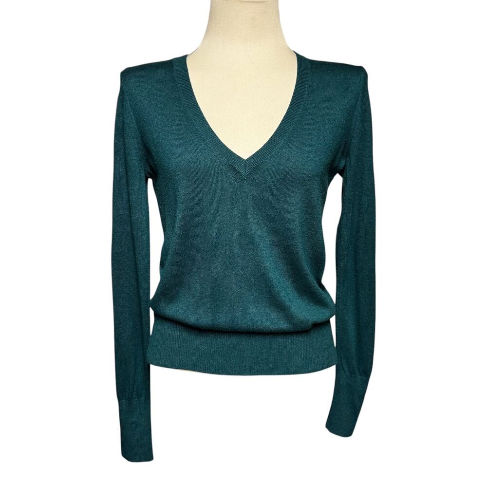 Moda International Silk Cashmere V-Neck Sweater Dark Green Medium